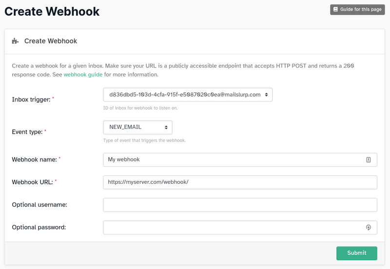 Create email webhook