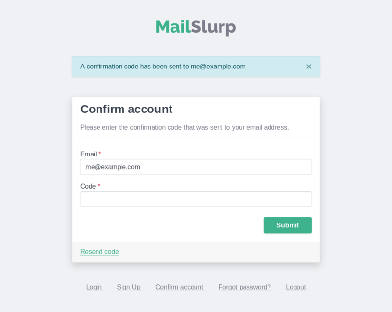 MailSlurp email confirmation
