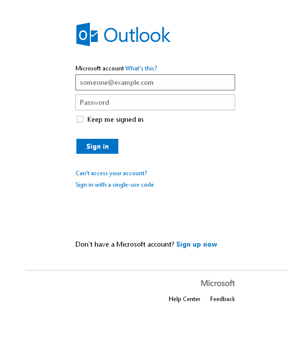 Historical Outlook.com sign-in screenshot from 2014