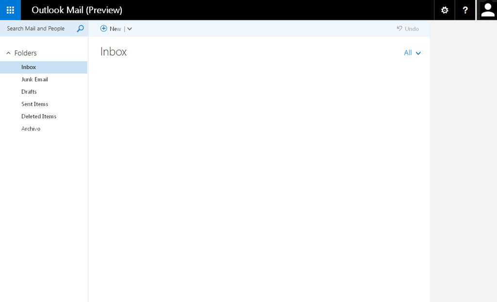Historical empty Outlook inbox screenshot from 2015