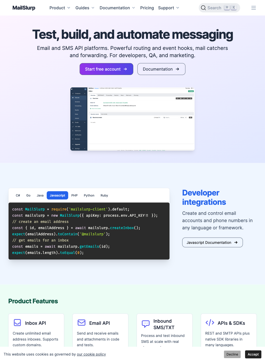 MailSlurp website screenshot