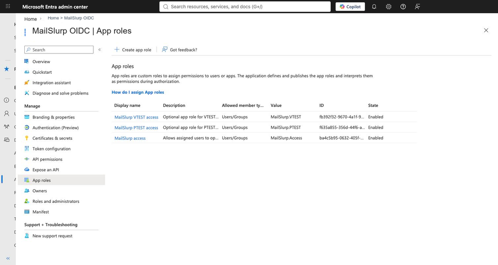 Entra app roles for MailSlurp environment access