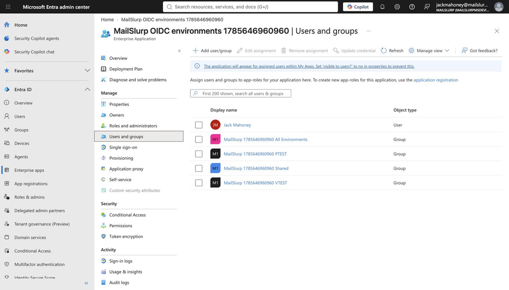 OIDC Enterprise Application group assignments
