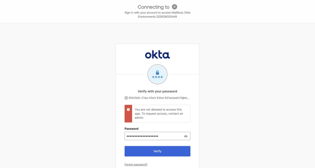 Okta 403 shown when the authorization server has no access policy rule for the OIDC app