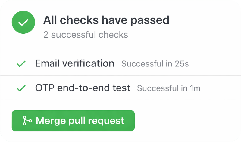 Successful email and OTP checks in a CI pipeline