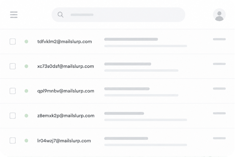 MailSlurp inboxes created and managed through the email API