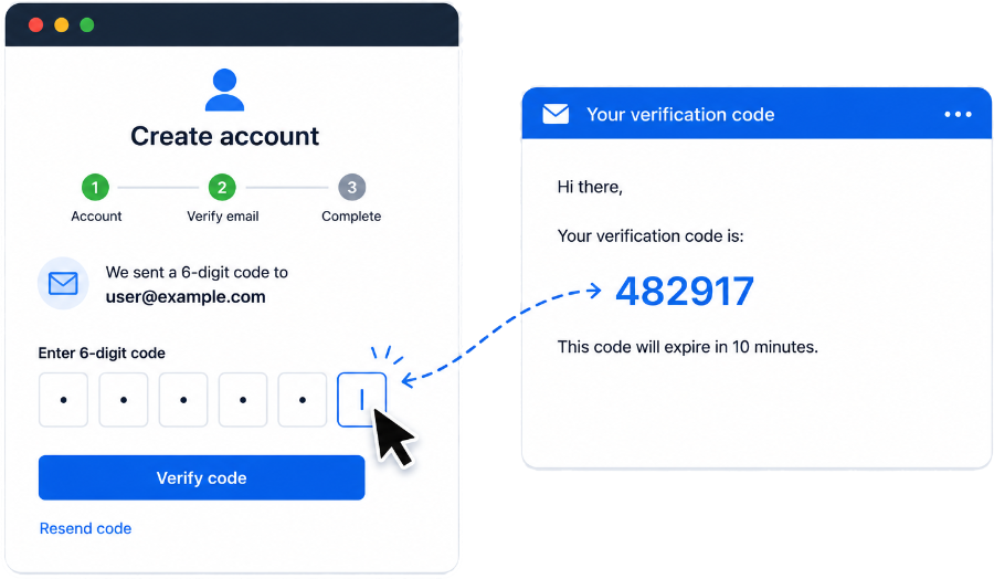 A real verification email completing an account signup flow