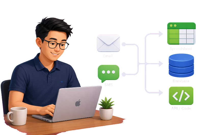 Developer connecting email automation and routing