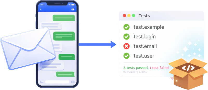 Email test result retained as evidence for a failed automated test