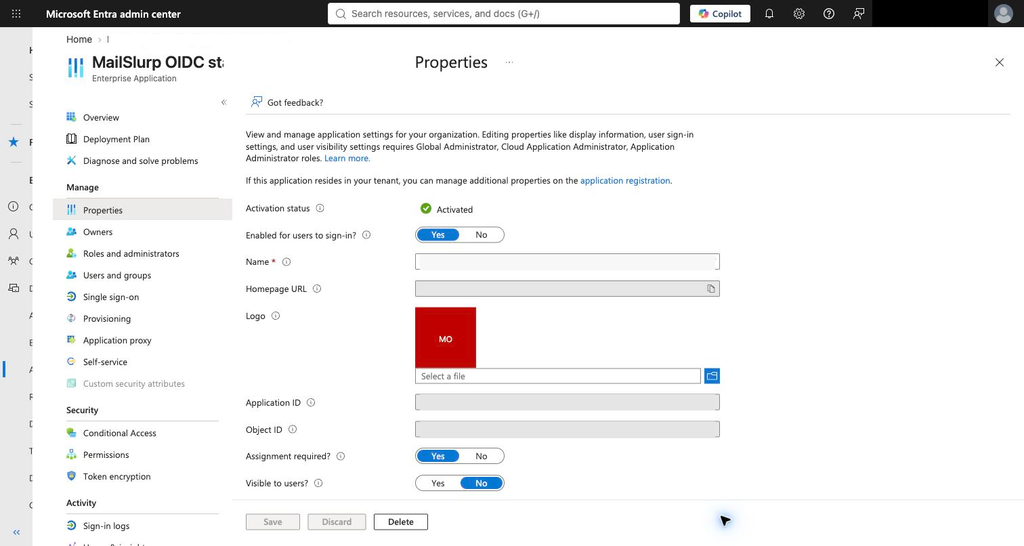 Entra Enterprise Application properties with assignment required