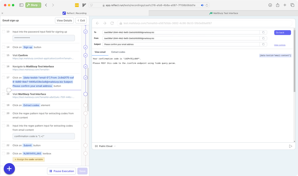 Verification code received for the signup test