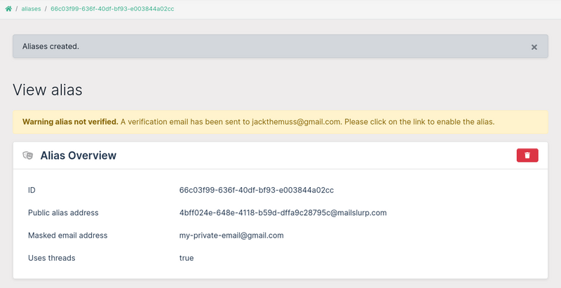 Create alias in dashboard