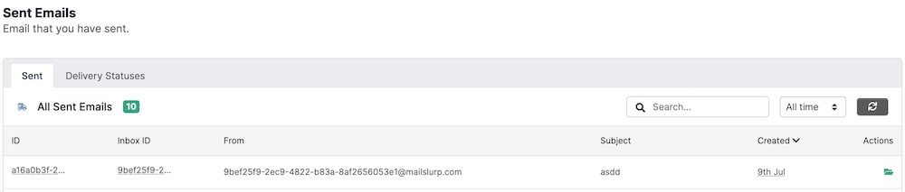 sent email table