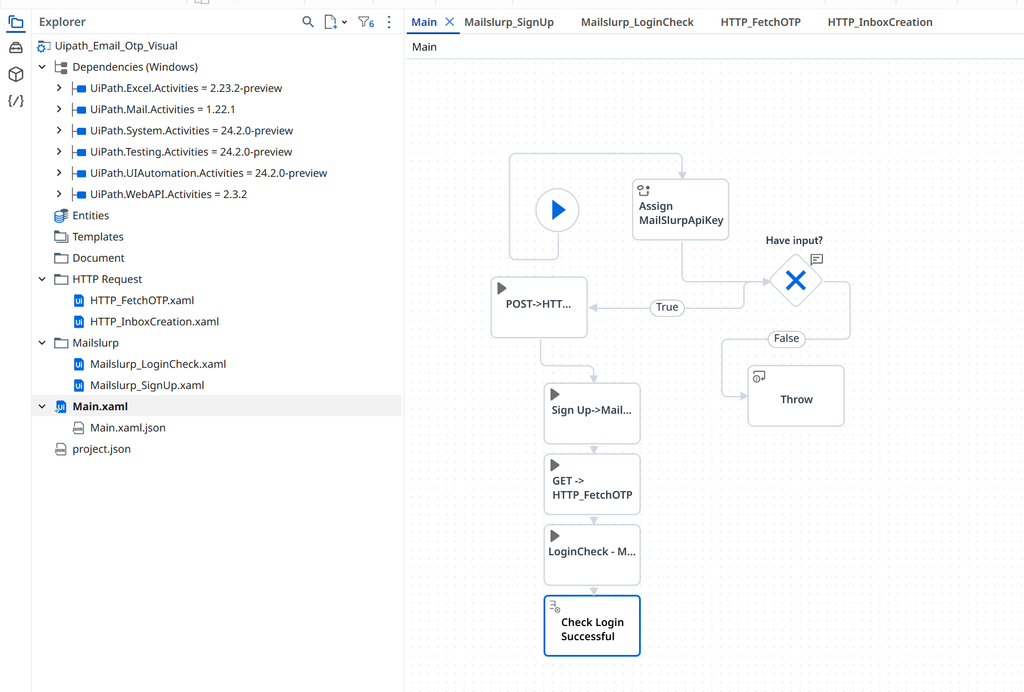 UiPath disposable email accounts using MailSlurp for OTP end-to-end testing.