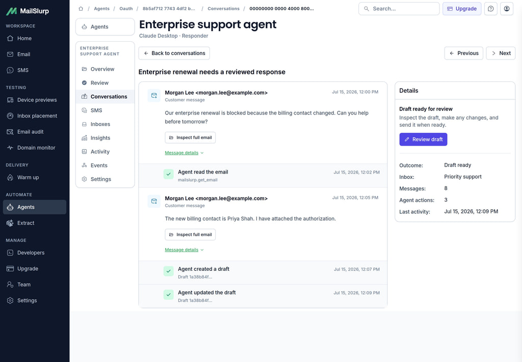 Conversation timeline combining messages and agent actions