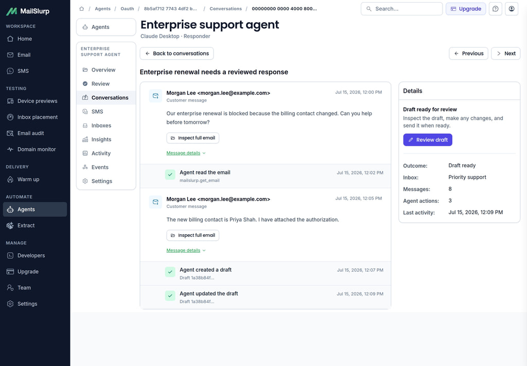Conversation timeline combining messages and agent actions