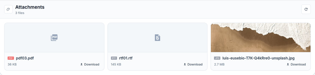 MailSlurp attachments view showing files ready for downstream processing