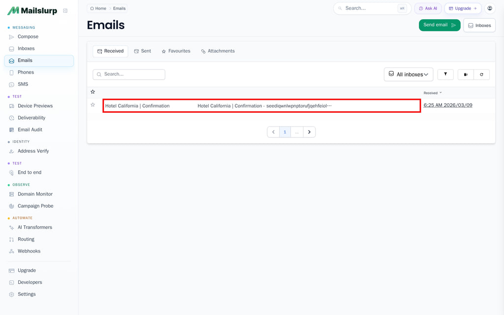 Find feature checker: Click an email