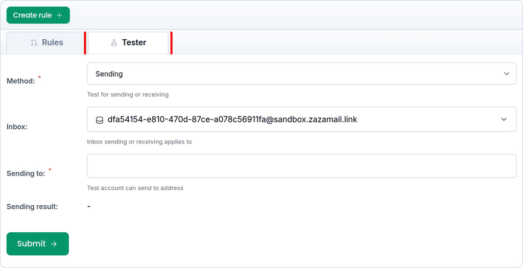 test inbox rules