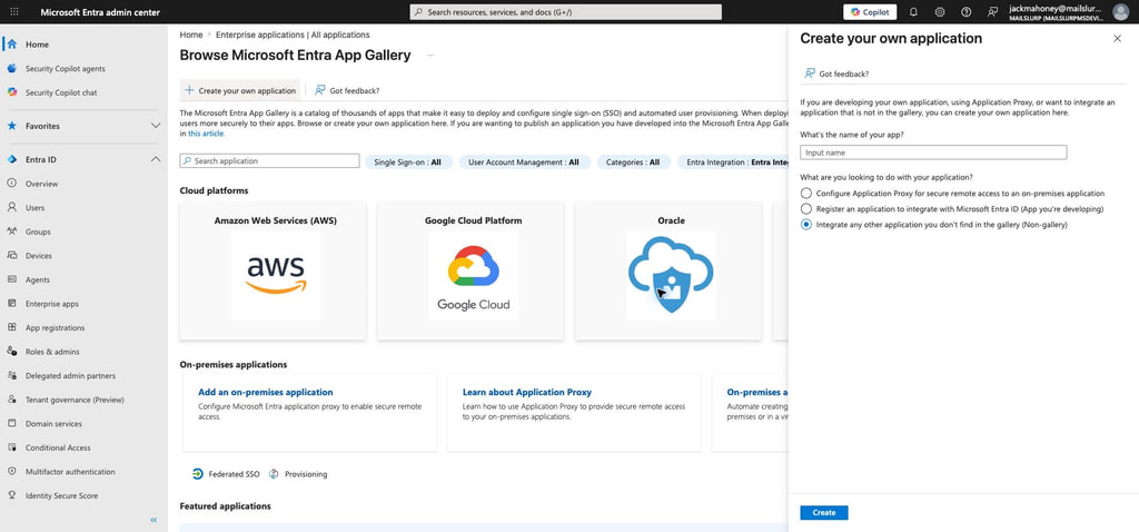 Create a non-gallery Entra application