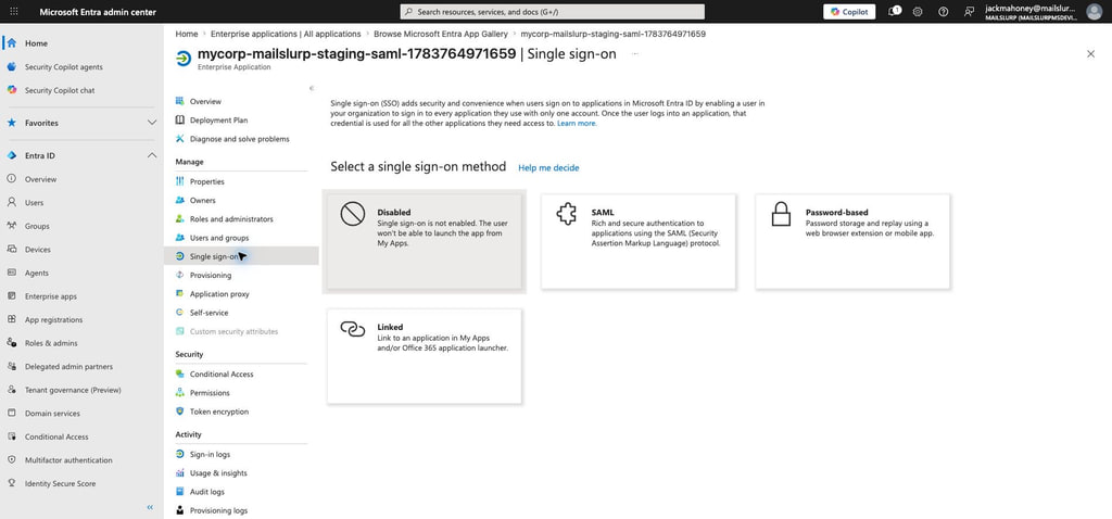 Select SAML single sign-on