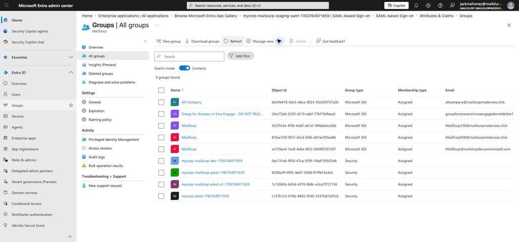 Create example Entra groups