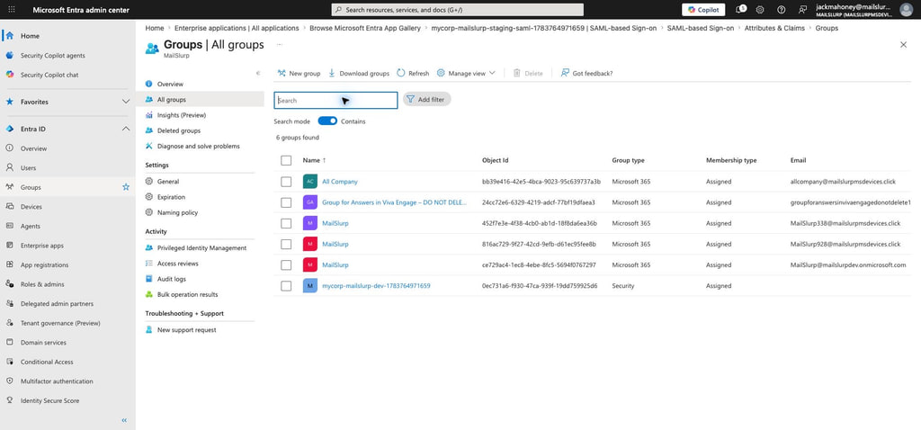 List example Entra groups
