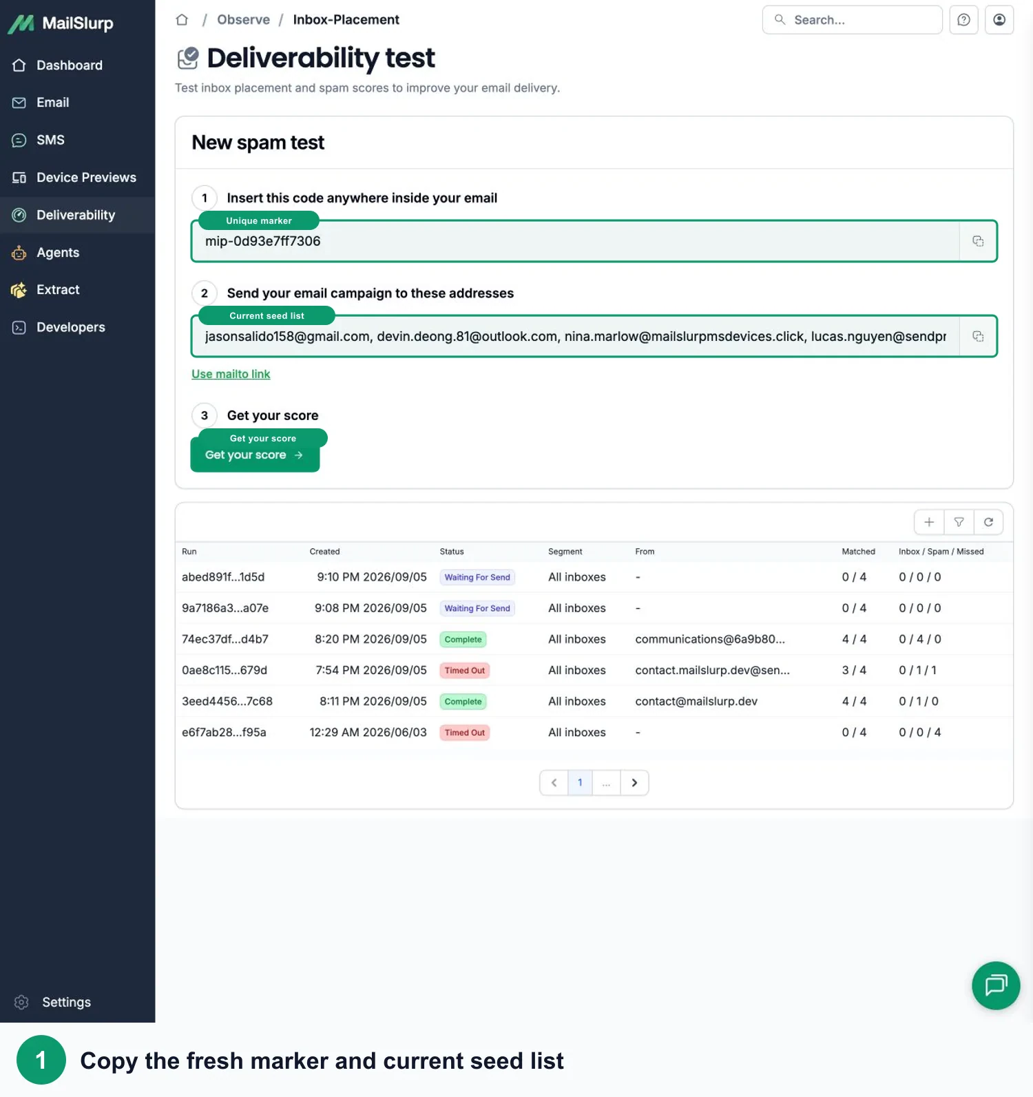 MailSlurp seed run for Omnisend inbox placement testing