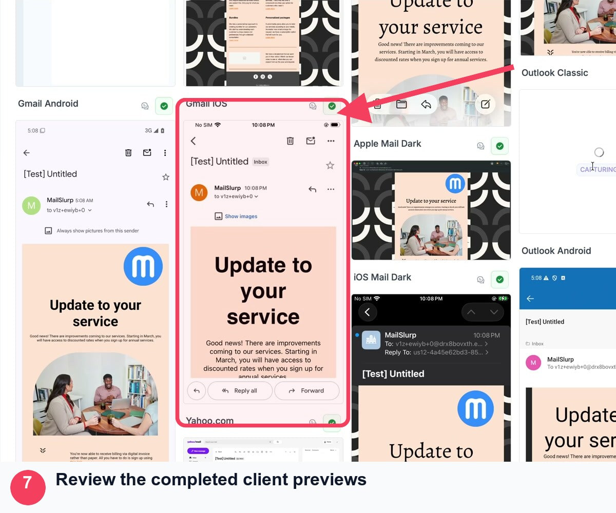 Mailchimp campaign reviewed in the MailSlurp client preview grid